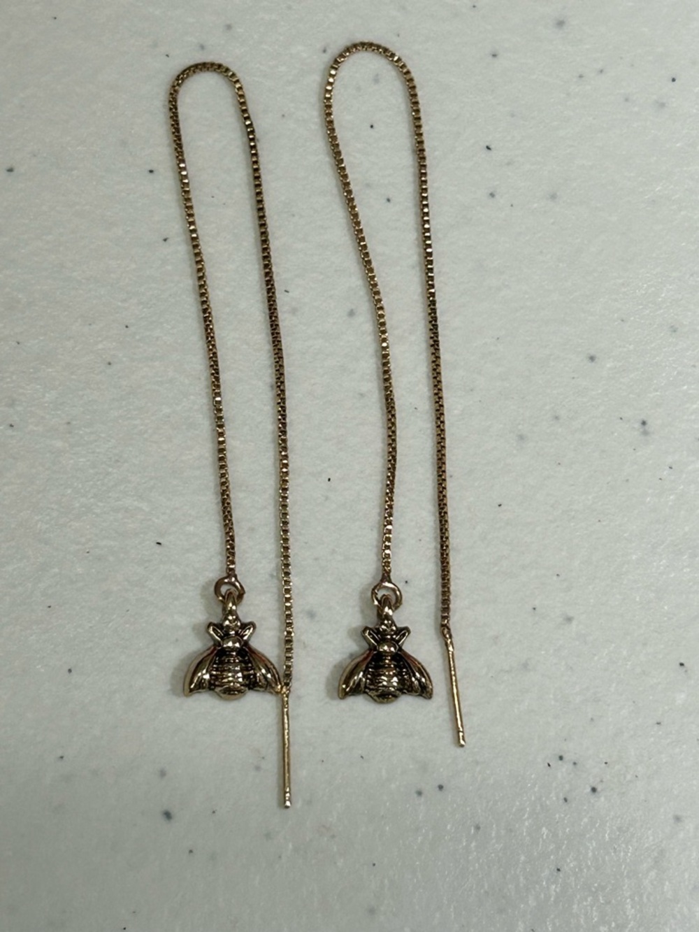 Gold Bee Threader Earrings - Dainty Bee Charm